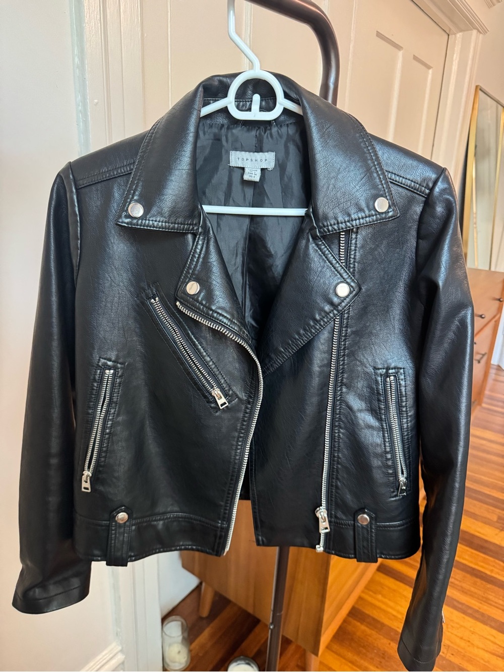 Topshop Black Faux Leather Biker Jacket